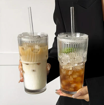 600ML stripe glass coffee cup
