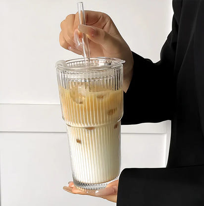 600ML stripe glass coffee cup