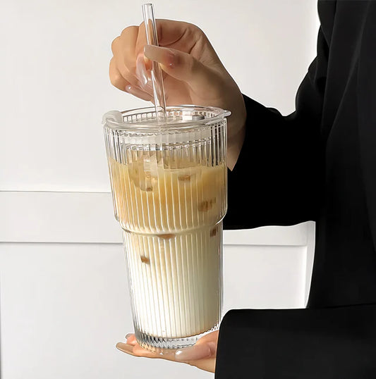 600ML stripe glass coffee cup